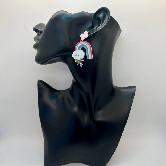 Rainbow and Rain Cloud Earrings - Teacher Earrings - Spring Earrings - Picture 9 of 10